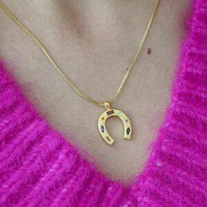 Neiman Marcus 18K Gold-plate Horseshoe Charm Necklace